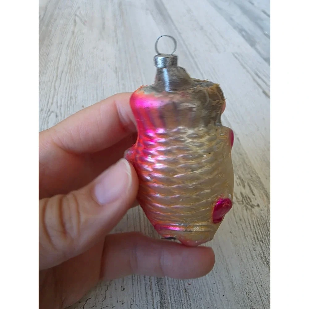 Antique AS IS fish Mercury pink glass ornament Xmas tree Fisher nautical